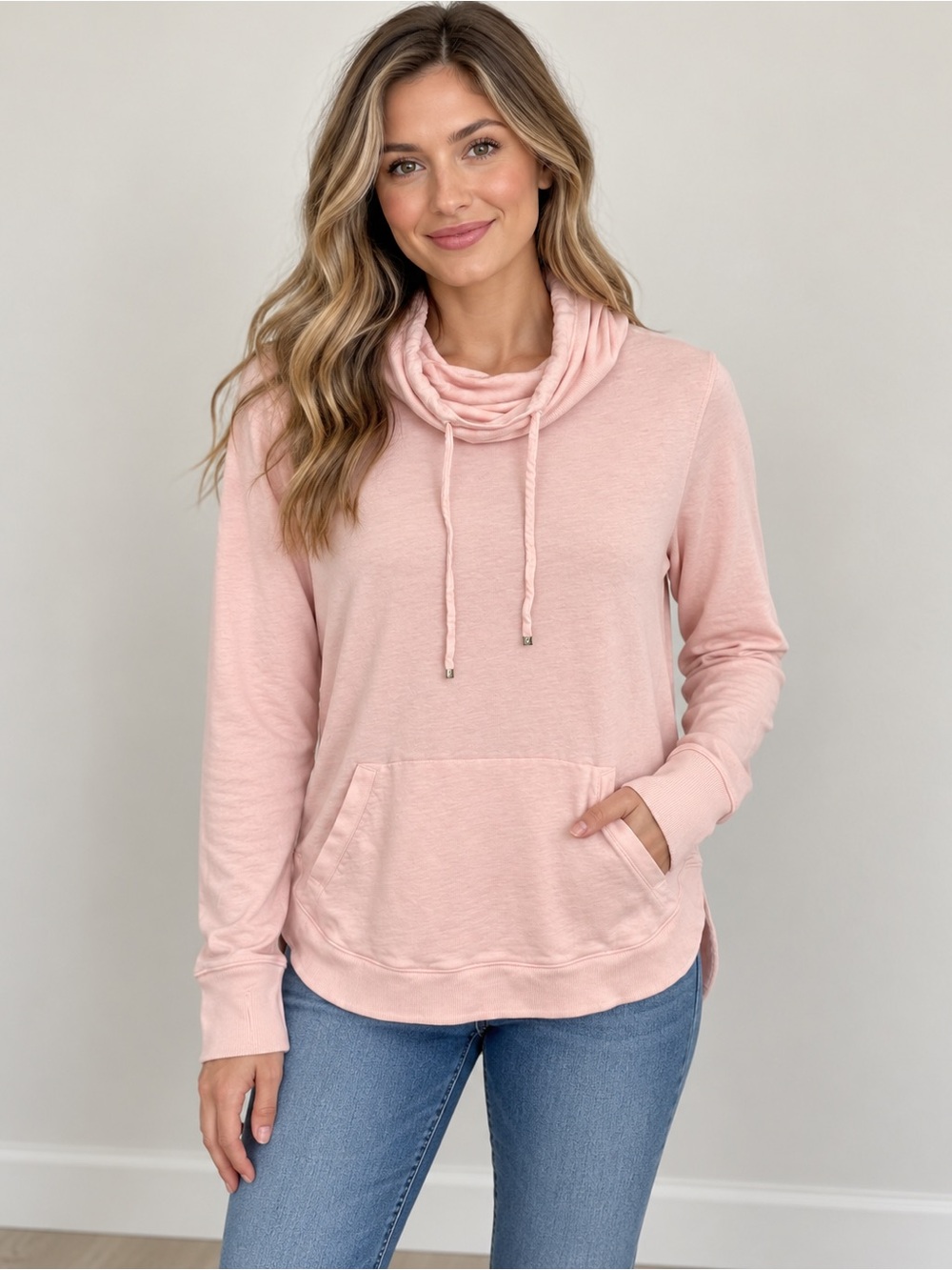 Lilly Pulitzer Pink Cowl Neck Pullover Hoodie Medium Thumbholes
